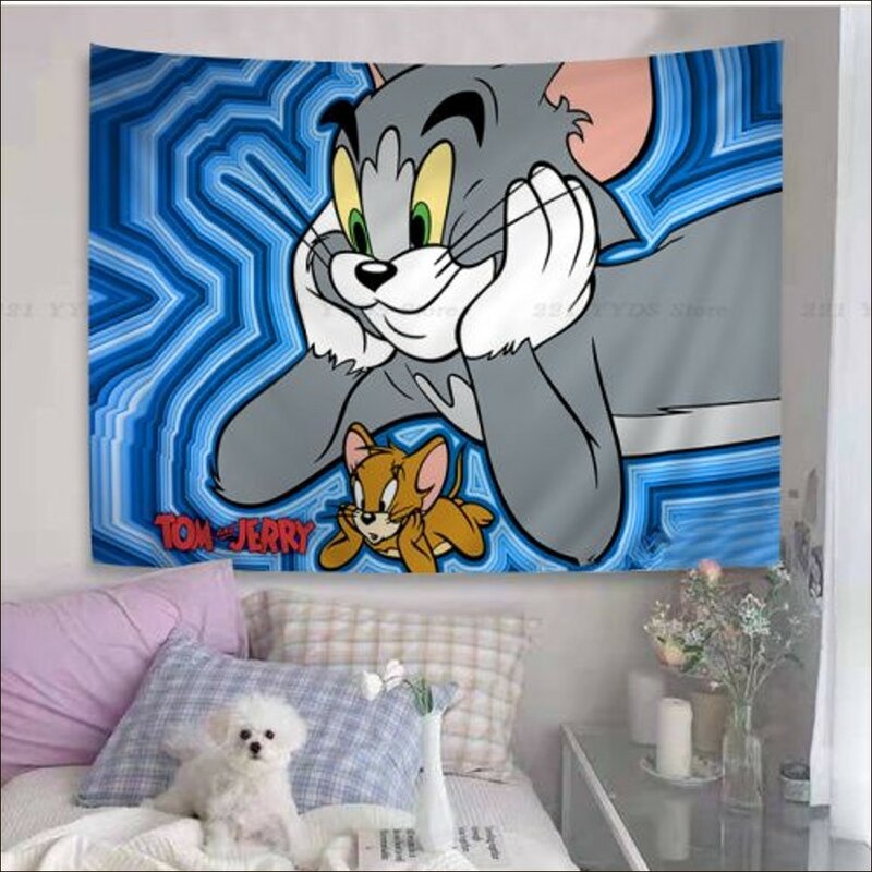 T-Tom und J-Jerry Katzen Maus Tapisserie bunte Tapisserie Wandbehang böhmische Wandteppiche Mandala Wandbehang Blätter
