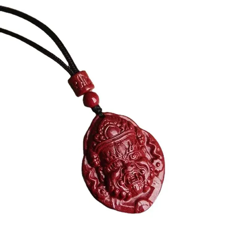 Mencheese Natural Raw Ore Cinnabar Zhong Kui Tianshi Amulet Pendant Woolen Chain Purple Gold Sand Pendant Jewelry
