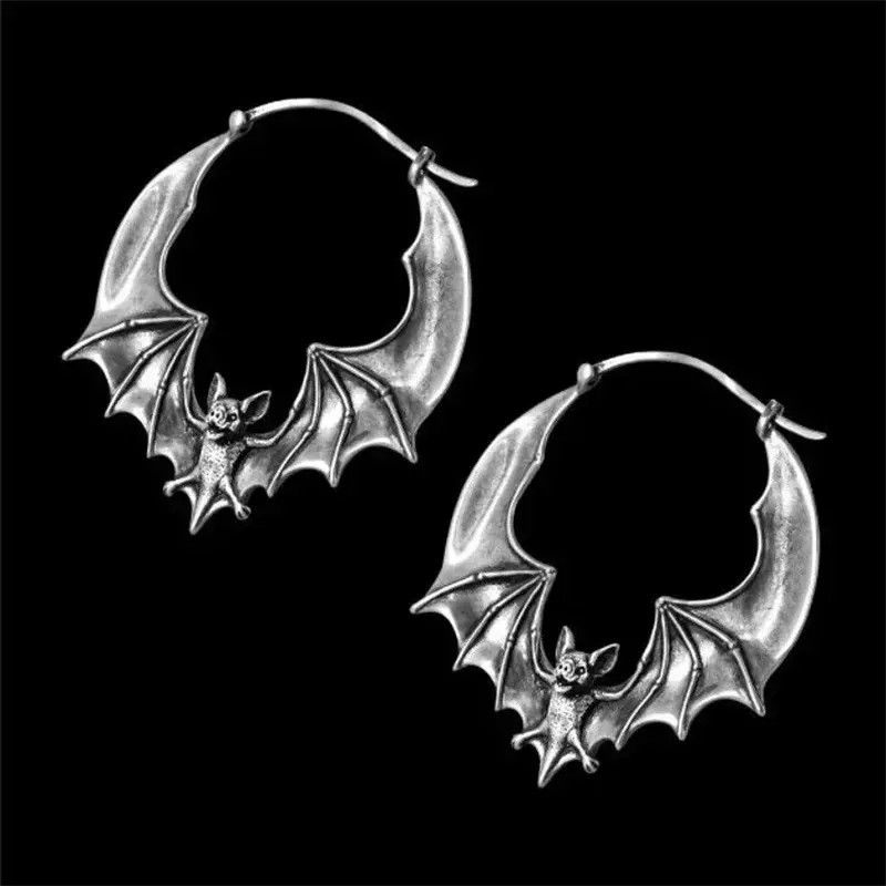 Bat Hoop Earrings. Bat Earrings, Silver Color Tone Earrings, Vintage Bat Jewelry