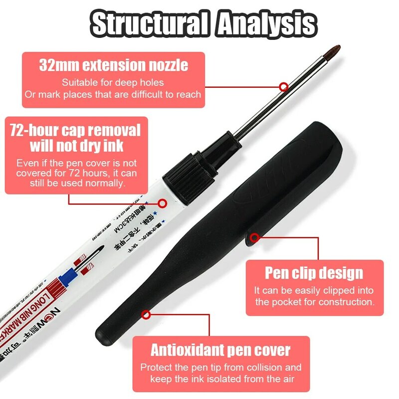 1-8 шт. 32 мм маркеры с длинным наконечником с глубоким отверстием для детской ручки Водонепроницаемая ручка для украшения ванной комнаты деревообработки маркировочная ручка