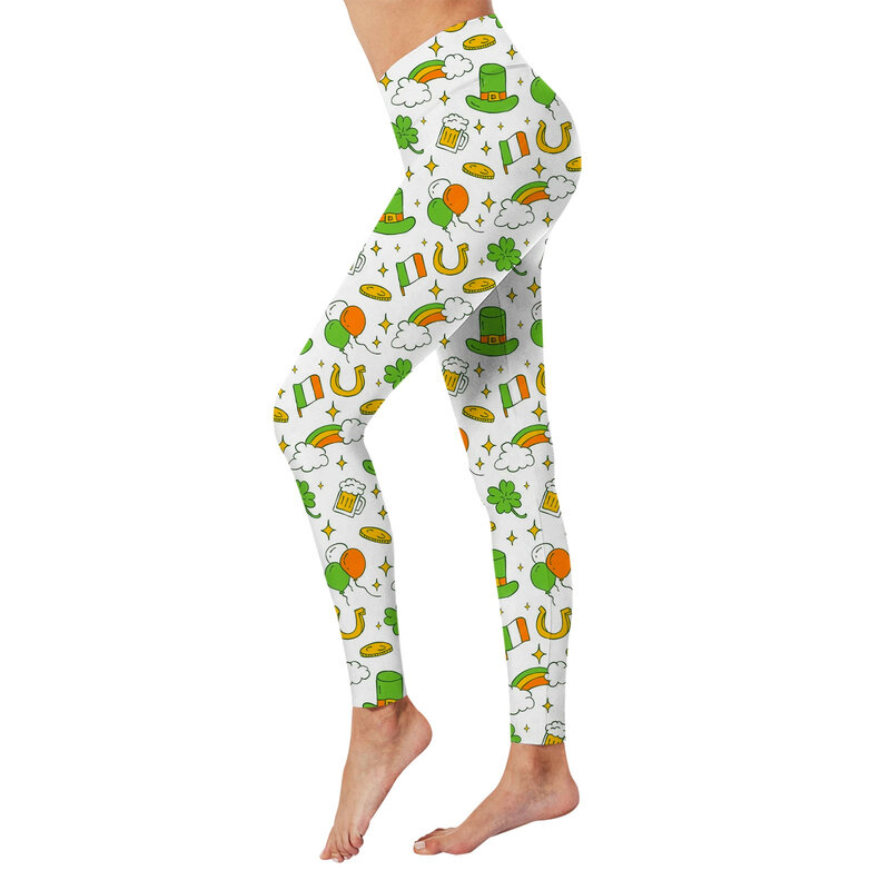 2024 Women's Casual Stretchable St. Patrick's Day Printed Tight Hip Lifting Fitness Yoga Work from Home Clothes Women