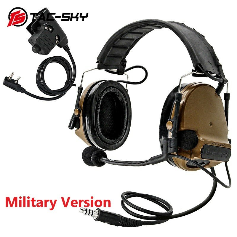 TS TAC-SKY Tactical Headset ComTac 3 Military Hearing Protection Airsoft Headset Noise Cancelling Pickup and U94 PTT for PELTO