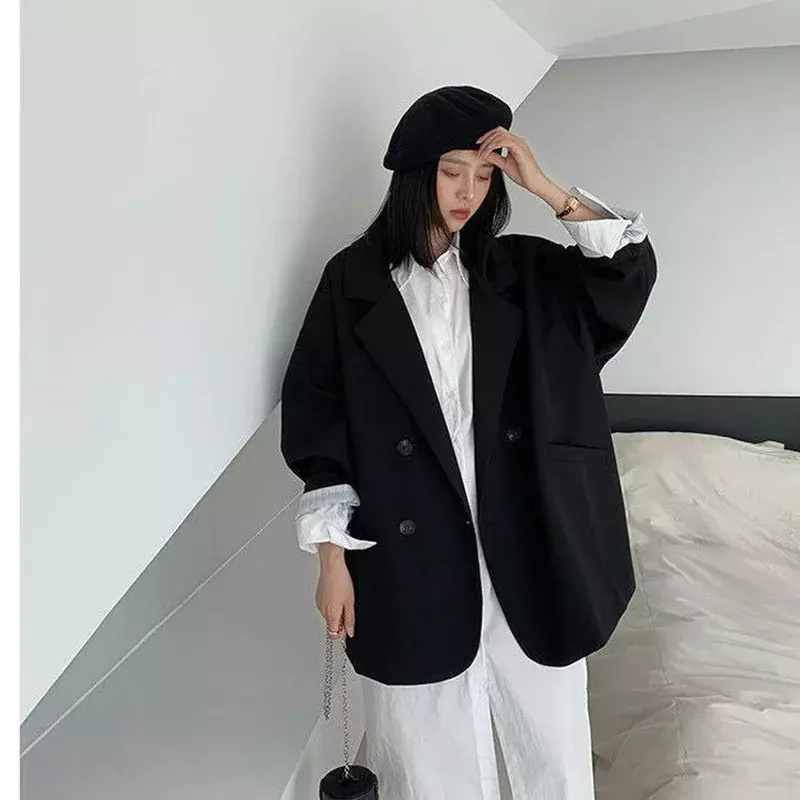 Пиджак женский минималистичный однотонный, элегантная Свободная верхняя одежда в стиле ретро, официальная модная женская универсальная Весенняя Удобная