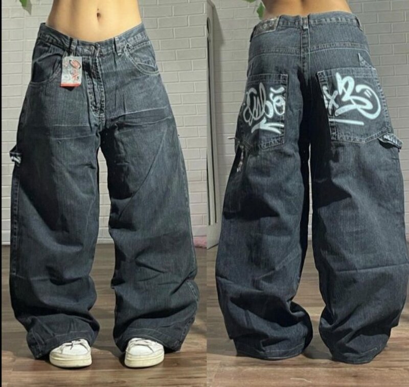 جينز مستقيم واسع الساق للنساء ، بنطال جينز فضفاض ، بنطال شارع Y2K ، موضة الهيب هوب ، مسح الأمريكية ، عتيق وشائع ، جديد