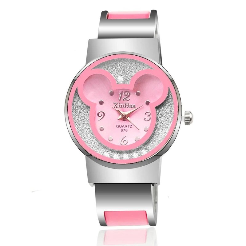 Reloj de cuarzo para niño y niña, pulsera de acero inoxidable con dibujos animados de Mickey Mouse, bonito regalo