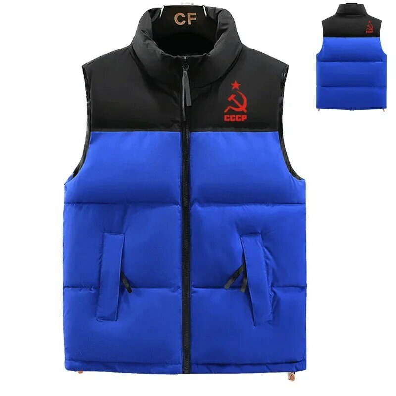 Jaqueta masculina acolchoada de algodão, colete casual de alta qualidade, estampa de logotipo CCCP, cor combinando, moda, inverno, 2023
