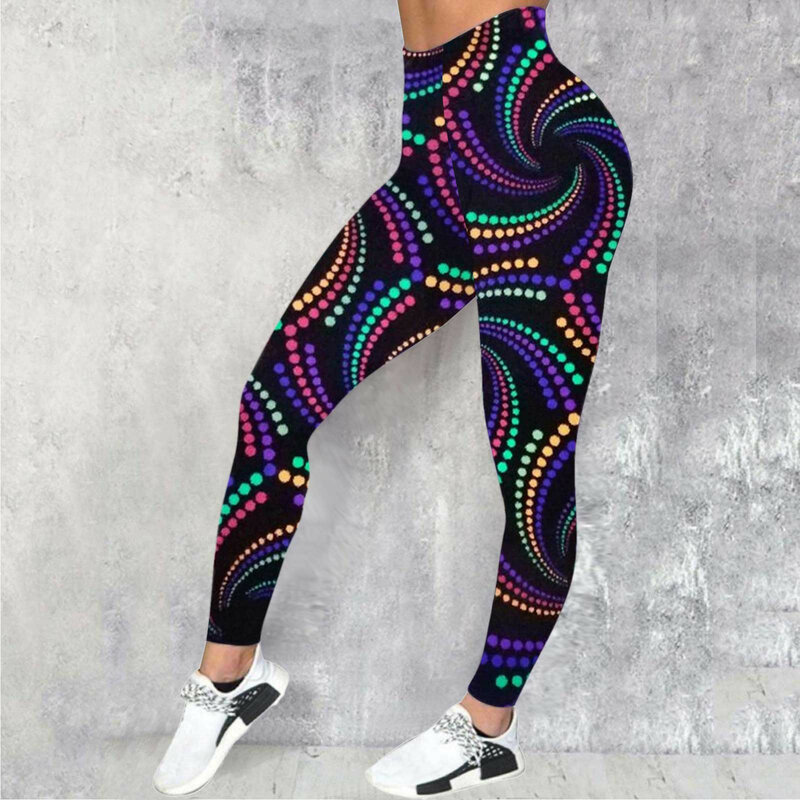 Damskie sportowe spodnie do jogi kolorowe drukowane modne legginsy spodnie do jogi do biura
