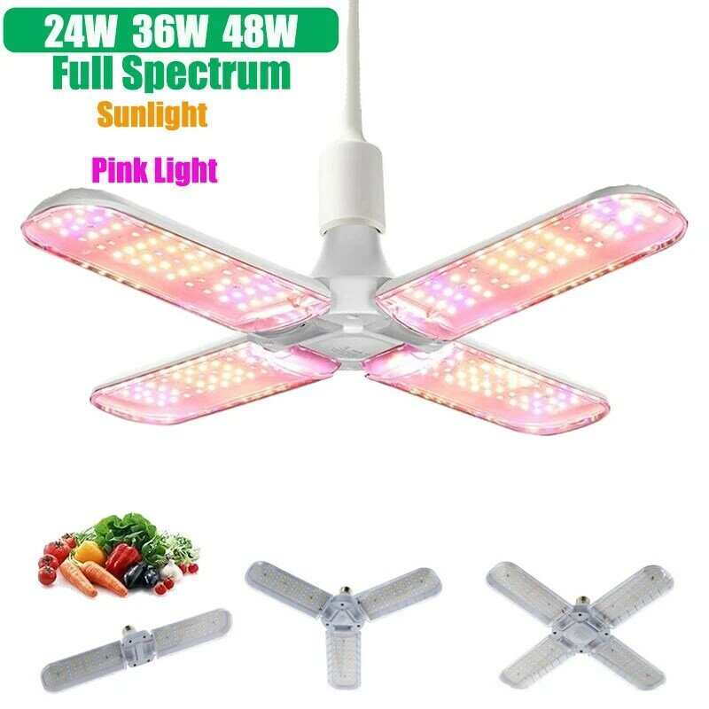 LED 성장 조명 접이식 식물 램프, 실내 식물 꽃 성장 램프 정원용 풀 스펙트럼 SMD2835 전구, 24W, 36W, 48W, E27