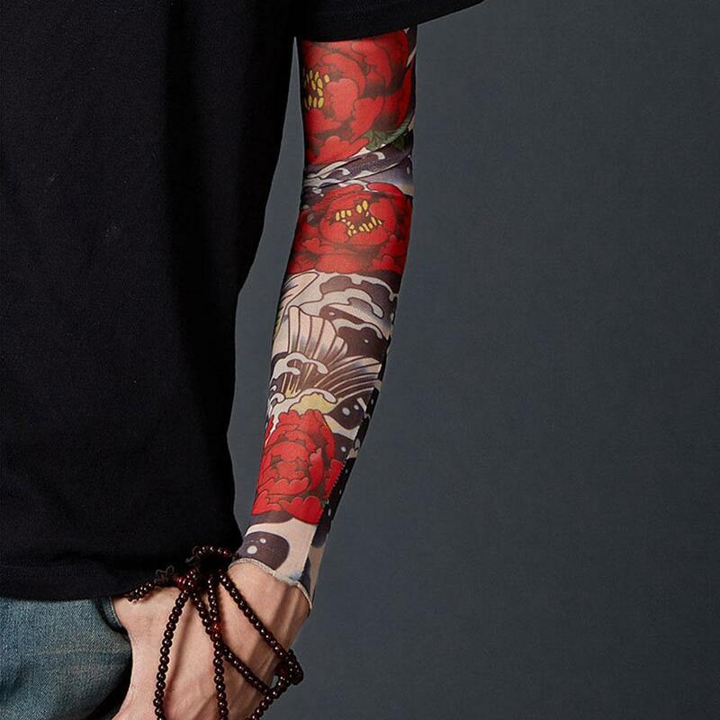 Manga de brazo de tatuaje temporal falso para hombre, Mangas de brazo estampadas Uv, Punk, calentadores elásticos geniales, a prueba de K3b0, Unisex