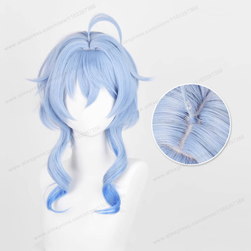 Lantern Rite Ganyu Peluca de Cosplay, pelo azul degradado, pelucas de Anime, pelucas sintéticas resistentes al calor, 45cm de largo