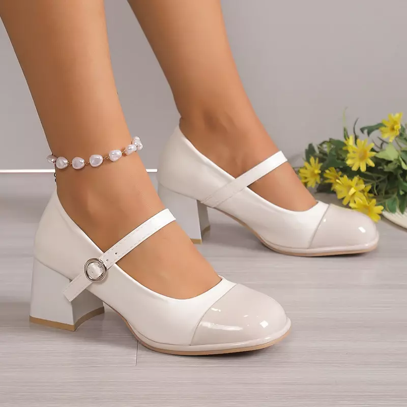 أحذية جلدية على الطراز البريطاني للنساء ، كعب سميك ، كعب عالي ، حجم كبير ، الربيع ، الصيف ، الخريف ،
