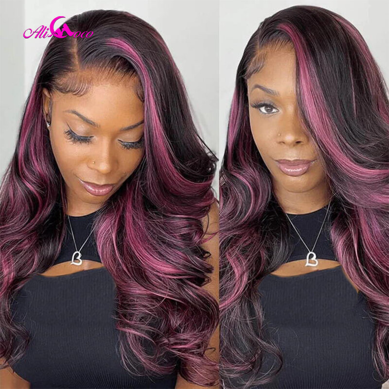 Evidenziare parrucche rosa dell'onda del corpo Pre-pizzicate 13 x4 parrucca anteriore del merletto trasparente dei capelli umani per le donne nere parrucca dei capelli umani di Alicoco Remy