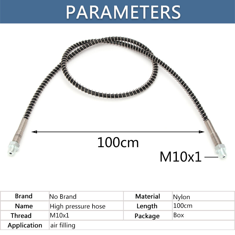 100cm High Pressure Pneumatics Pump Air Refilling Nylon Hose M10x1 Thread with Two M10x1 Thread Quick Disconnect 40Mpa 6000psi