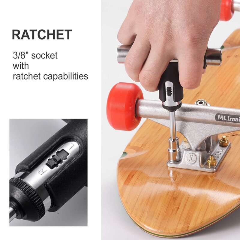 Skate Tool All-In-One Multi-Function Ratchet Skateboard Tool with Skateboard Griptape Eraser Kit