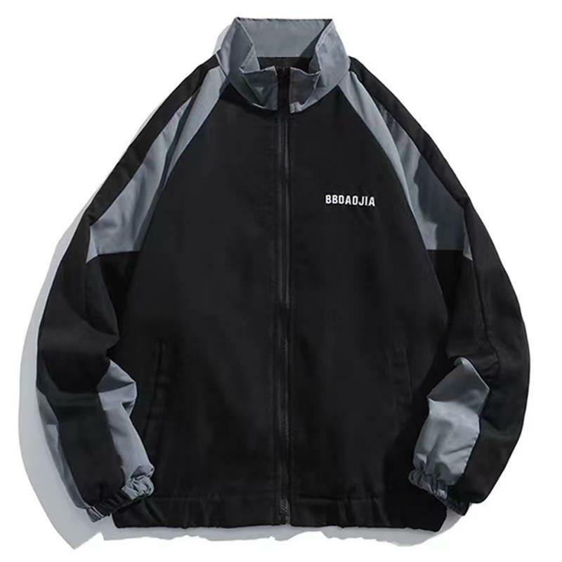 Jaqueta listrada reflexiva para homens, Streetwear Hip Hop, casaco com zíper, corta-vento Harajuku, casacos esportivos finos, preto e azul, 2023