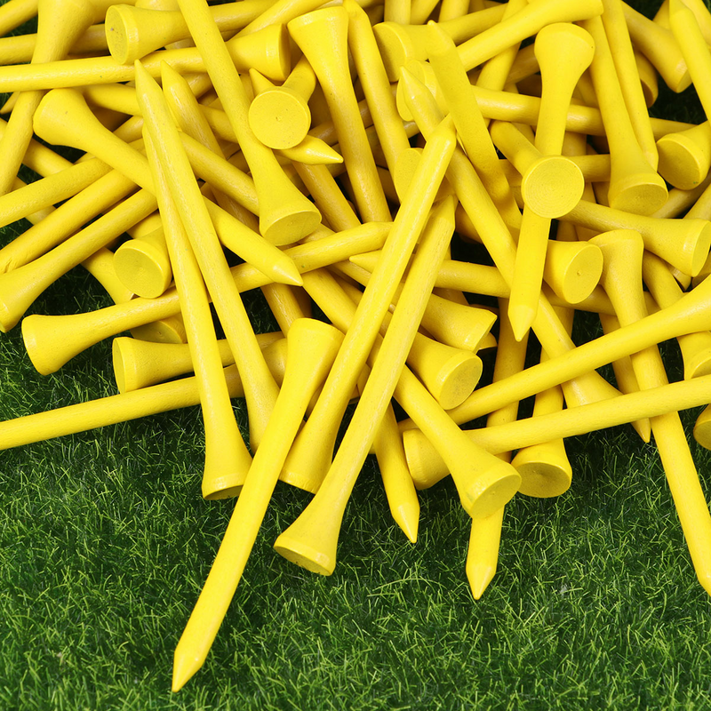 100pcs 7cm Length Yards Wooden Tees Bulk for Outdoor Sports (Yellow)