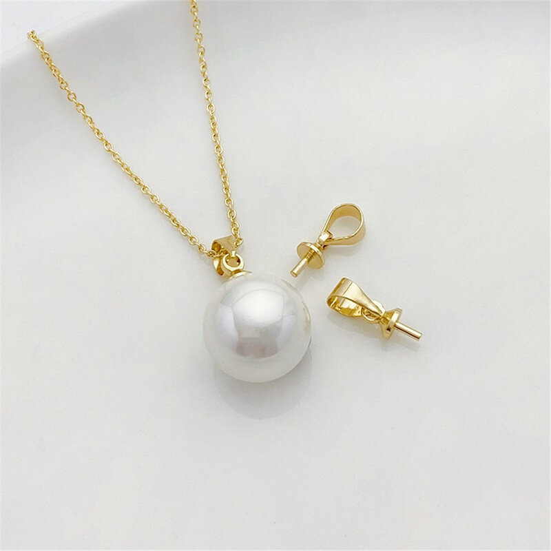 14K Gold Silver Bag Hanging Sheep Eye Needle Pendant Handcrafted DIY Half Hole Pearl Carrier Bracelet Necklace Jewelry Material