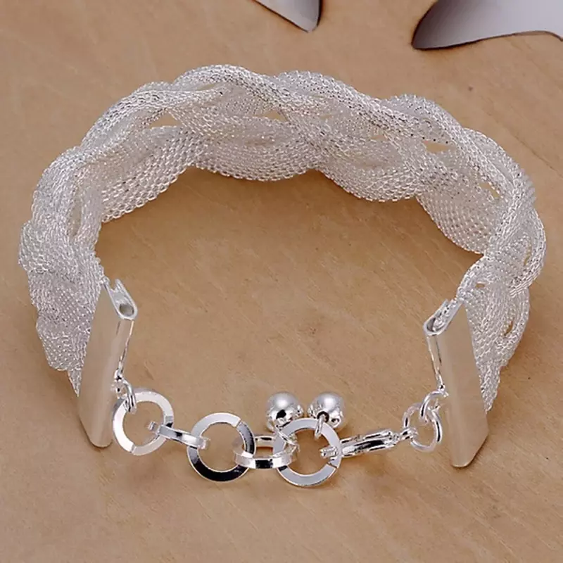 Cute holiday gift beautiful fashion women 925 Stamp Silver Jewelry Bracelets free shipping nice wedding party chain