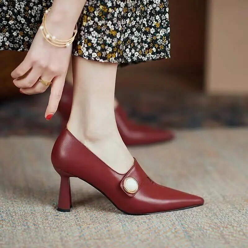 Женские модные коричневые туфли на каблуке высокого качества для осени, весны, классические удобные стильные черные туфли на каблуке для женщин