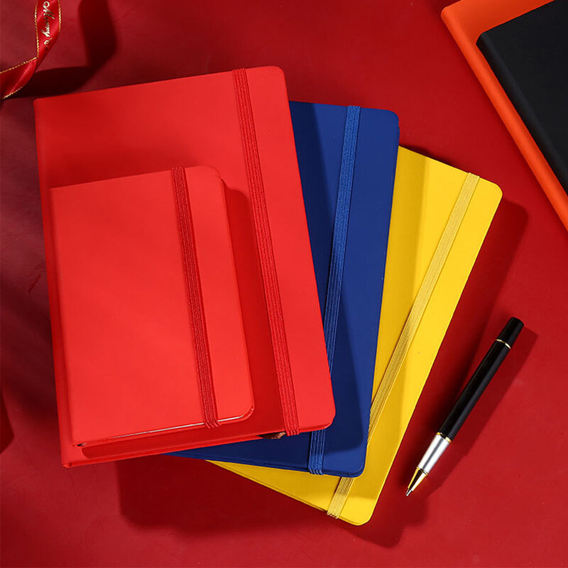 Bloc-notes de bureau à reliure élastique, carnet de bureau créatif, journal étudiant, papeterie, A5 horizon, rouge, bleu