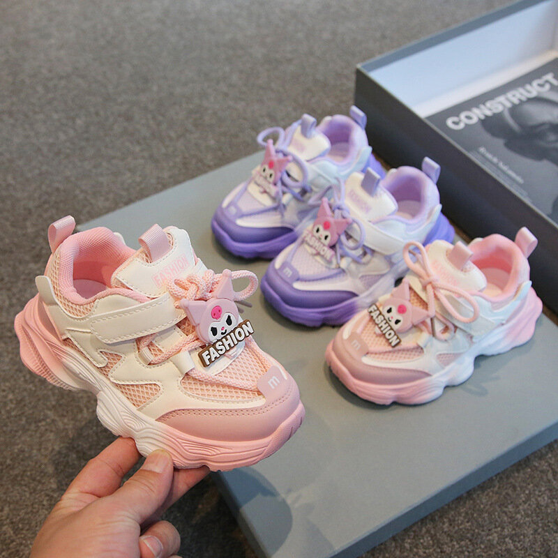 Спортивная обувь для девочек, весна-осень 2024, детские кроссовки, сетчатая дышащая обувь с рисунком для маленьких девочек, детская обувь для бега для больших детей
