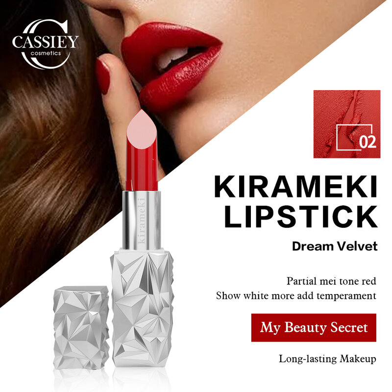 Cassiey Velvet Matte Vegan Lipsticks Impermeable de larga duración Sexy Red Lip Stick Hidratante Copa antiadherente Maquillaje Lip Tint