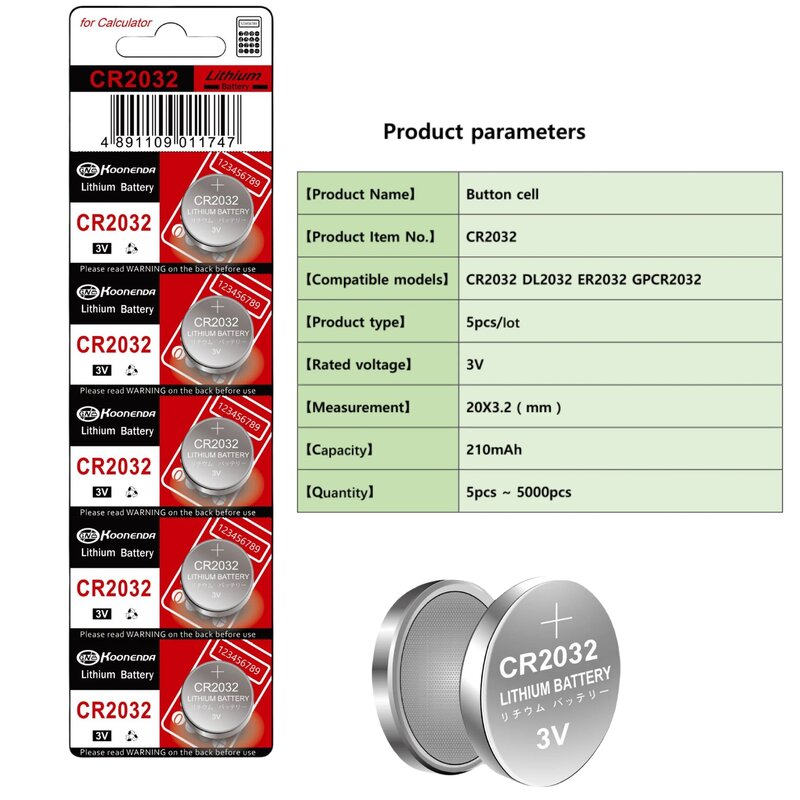 CR2032 Lithium Botão Coin Cell, Compatível com AirTag Chave, FOBs, Calculadoras, Relógios, Etc., 2-50 PCes
