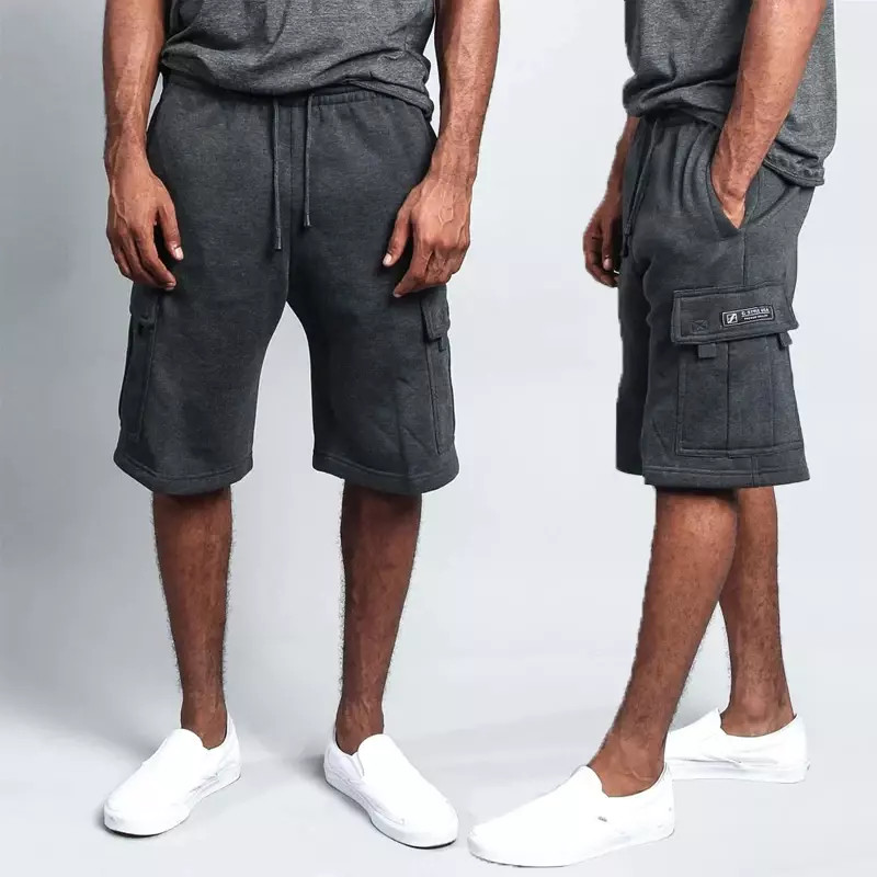 Shorts esportivos de algodão multi-bolso para homens, roupas estilo hip hop americano, calças fitness de cinco pontos