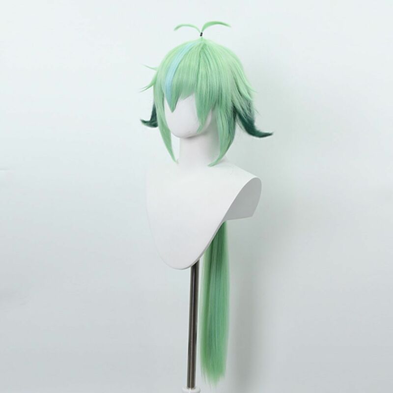 Anime Game Cosplay Green Gradient Long Ponytail Reverse Curved Hair Fiber Synthetic Wigs Pelucas Hair Daily Party Use
