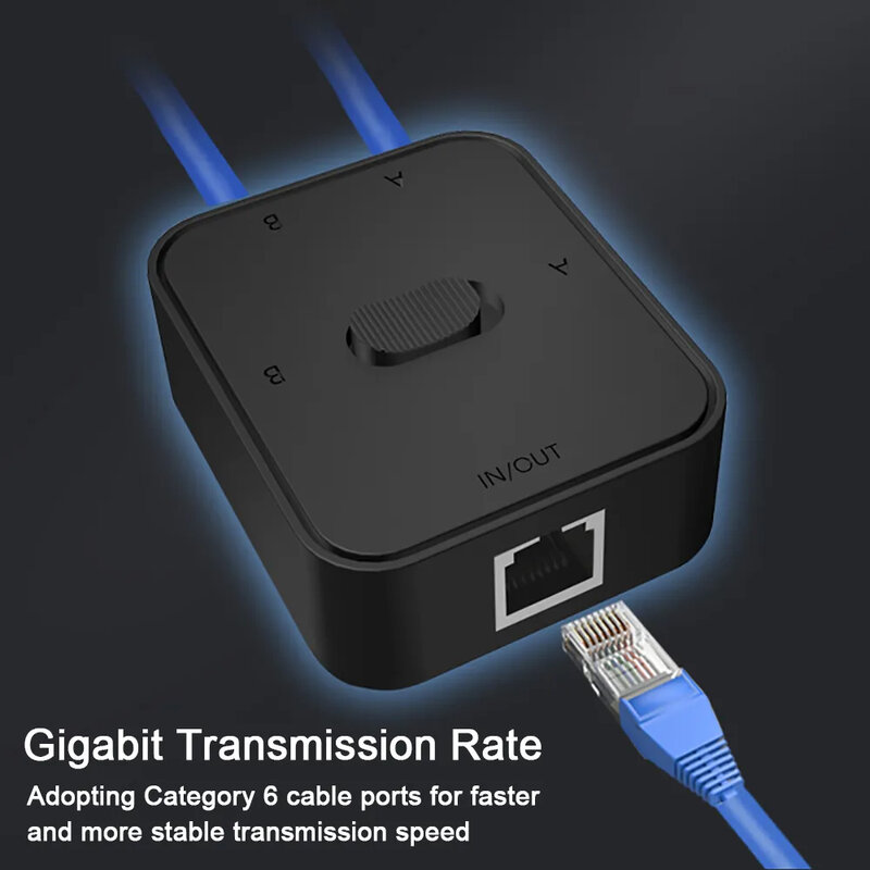 Conmutador de red Gigabit RJ45 de 2 puertos, divisor de red, extensor de Cable, Selector, sin alimentación, conector adaptador de 2 vías, 1000Mbps