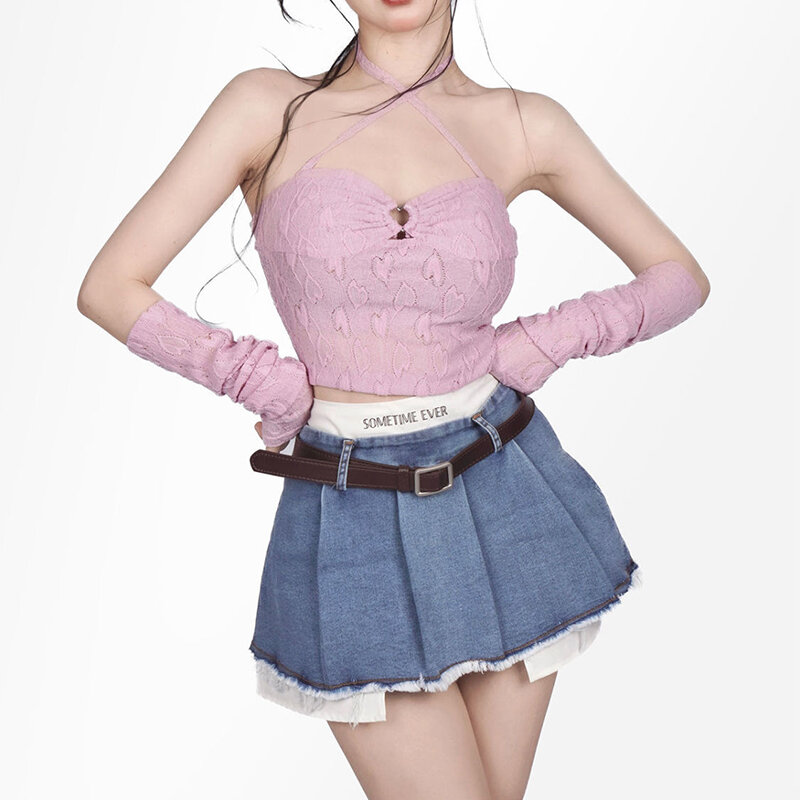 Gidyq rok Denim tambal sulam untuk wanita, rok Mini pinggang tinggi modis gaya Korea, Rok jins rumbai kasual musim panas untuk wanita