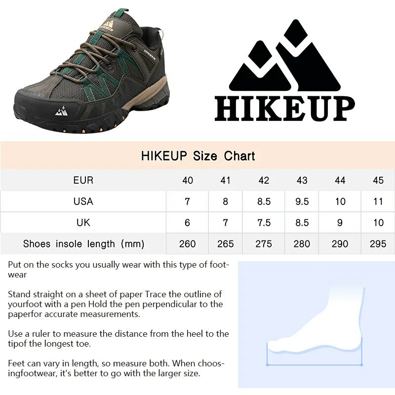 HIKEUP sepatu kets anti selip untuk pria, sepatu olahraga anti selip, sepatu Sneakers olahraga, Trekking, lari, gunung, luar ruangan, bersirkulasi udara