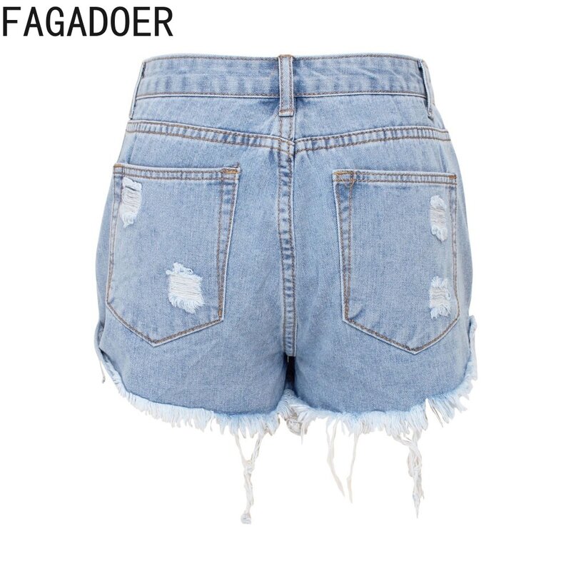 Fagadoer-shorts jeans de cintura alta para mulheres, streetwear de moda, com botão e bolso, esbelto, com buraco, desbotado, novo, verão, 2024