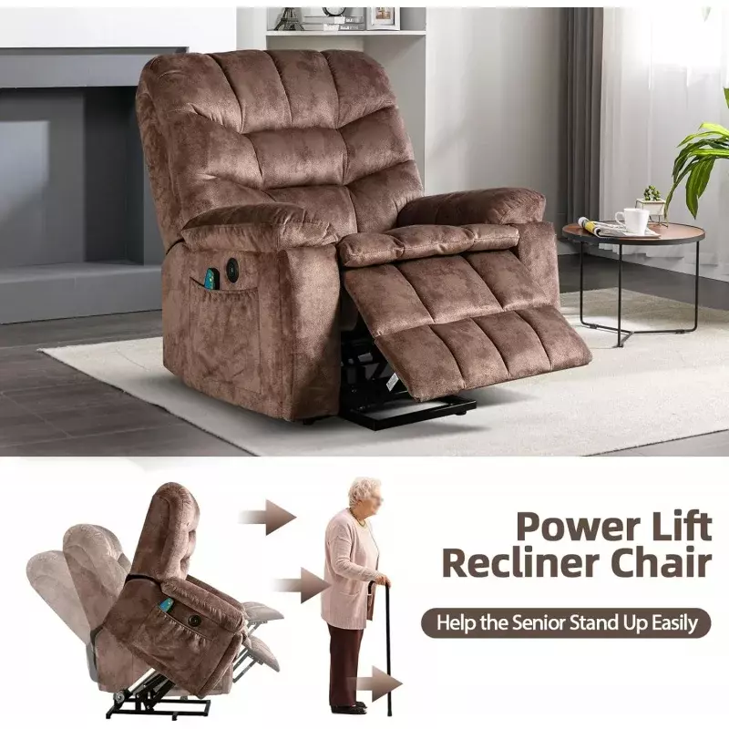 Power Lift Chair with Massage and Heat for Elderly Recliner, Brown2