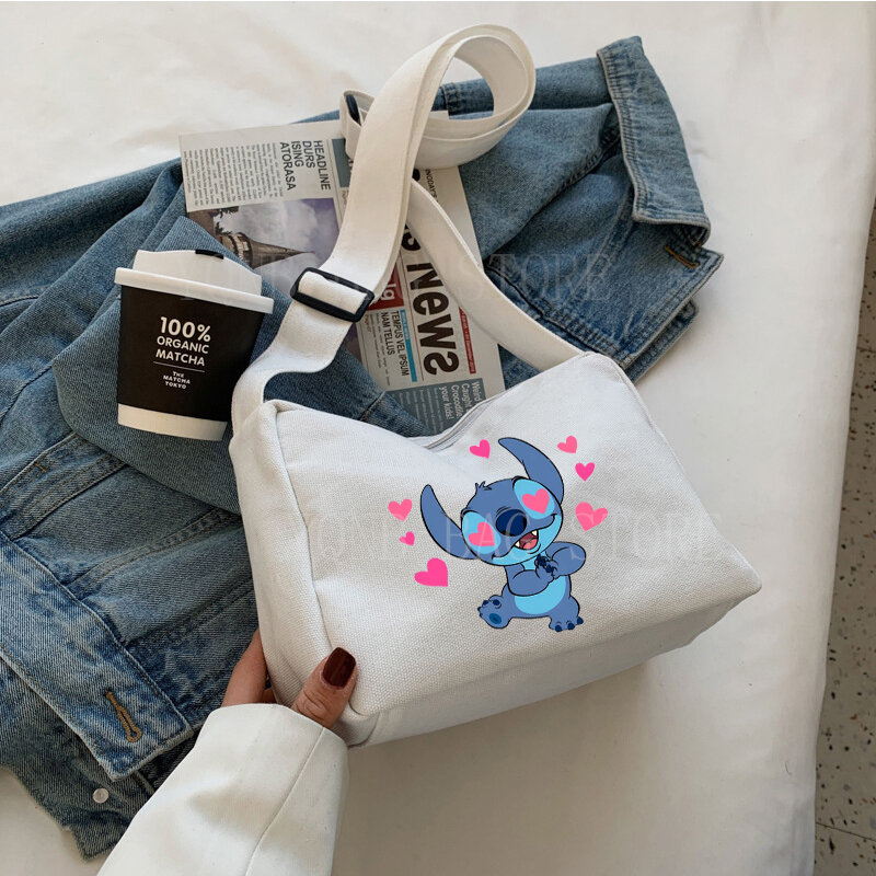 Disney Stitch Cartoon Shoulder Bags Anime Lilo & Stitch Cute Print High Capacity Canvas Crossbody Bag Fashion Women's Bag Gifts