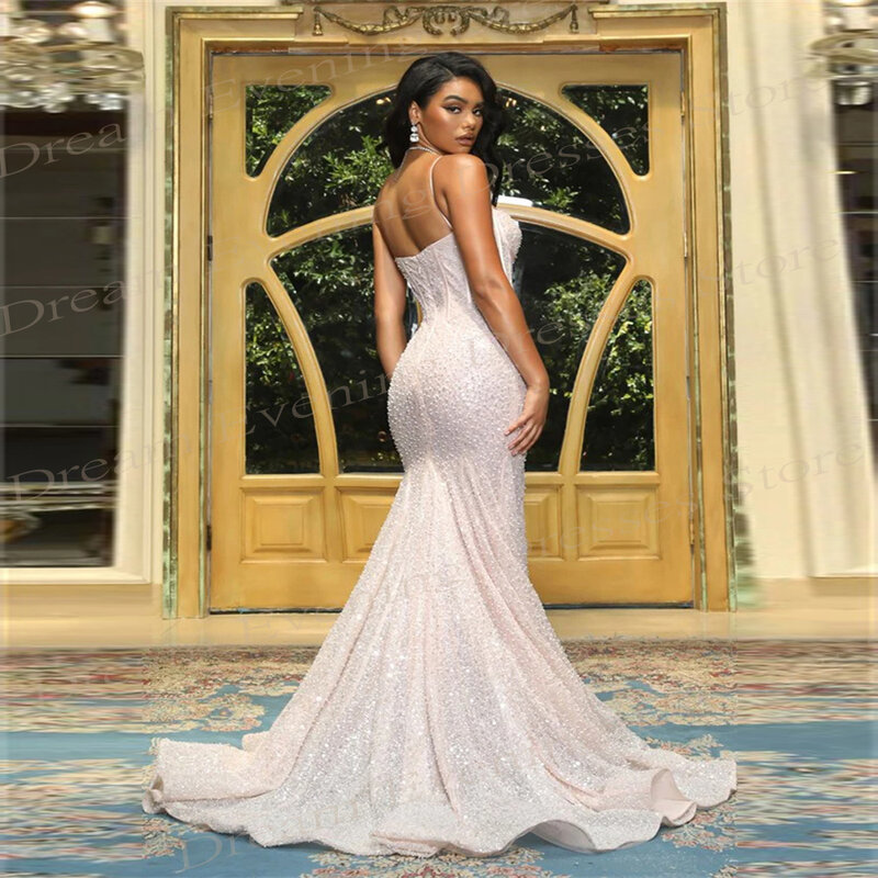 New Arrival Graceful Mermaid Exquisite Evening Dresses Sexy Spaghetti Strap Sweetheart Prom Gowns With Sequined Zipper Backless