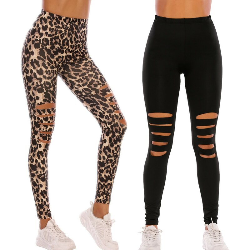 Leggings For Women Gym Sport Fitness Girls Soft Yoga Pants With Hole High Waist Outer Wear Solid Trousers