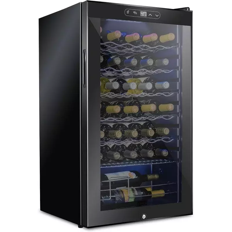 SHARK-Wine Cooler Refrigerador com Bloqueio, Grande Adega Autoportante Vinho, Temperatura Digital, 34 Compressor Garrafa, 41f-64f