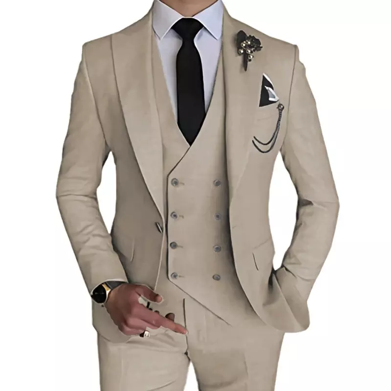 2023 Fashion New Men Leisure Boutique Business Solid Color Wedding Suit Coat Pants Vest 3 Pcs Set Dress Blazers Jacket Trousers