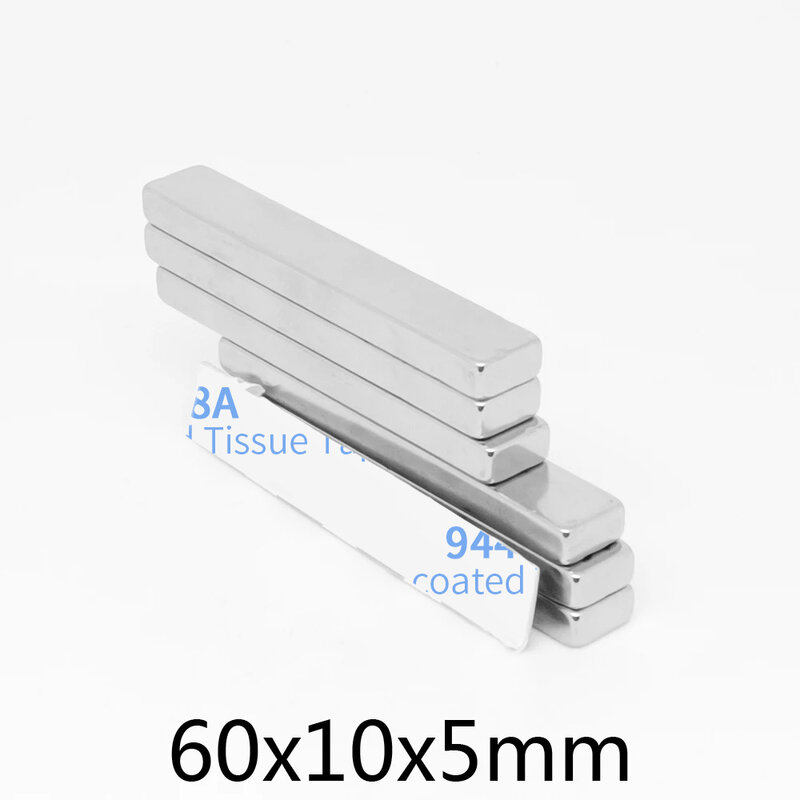 2/5/10/15/20PCS 60x10x5mm Rare Earth Neodymium Magnet With 3M Self - Adhesive 60*10*5 Thick Block Permanent NdFeB Magnet 60x10x5
