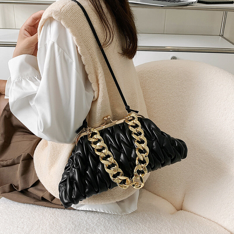 Borsa a conchiglia moda Lingge pieghettata borsa a catena Versatile da donna borsa a catena a tracolla Casual con una spalla accessori borsa da donna
