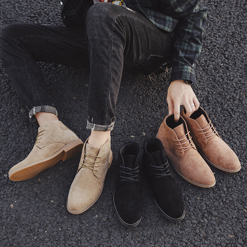 Botines transpirables de estilo británico para primavera y otoño, botas de ante vintage, zapatos de desierto, C1242