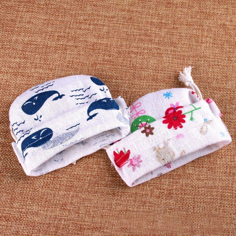 50 unids/lote 11x11cm bolsas de cordón de lino de algodón regalo de Navidad bolsa de almacenamiento de joyería de té de caramelo bolsa media redonda bolsas de monedas cosméticas