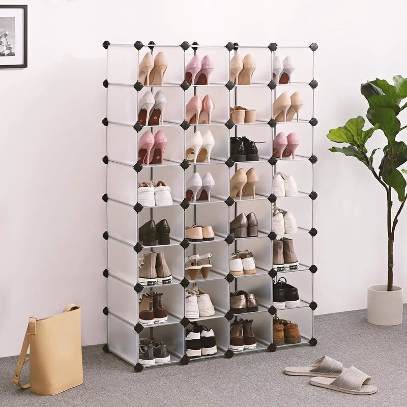 Стойка для обуви, Компактный Пластиковый Органайзер для хранения обуви с 28 отделениями, шкаф для обуви, идеально подходит для прихожей, прихожей, чулана, гаража