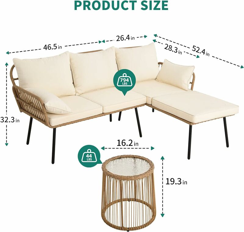 Набор мебели для патио из 1/3 предметов, уличный Плетеный секционный L-образный диван для разговора с 4-мя местными для двора, крыльца
