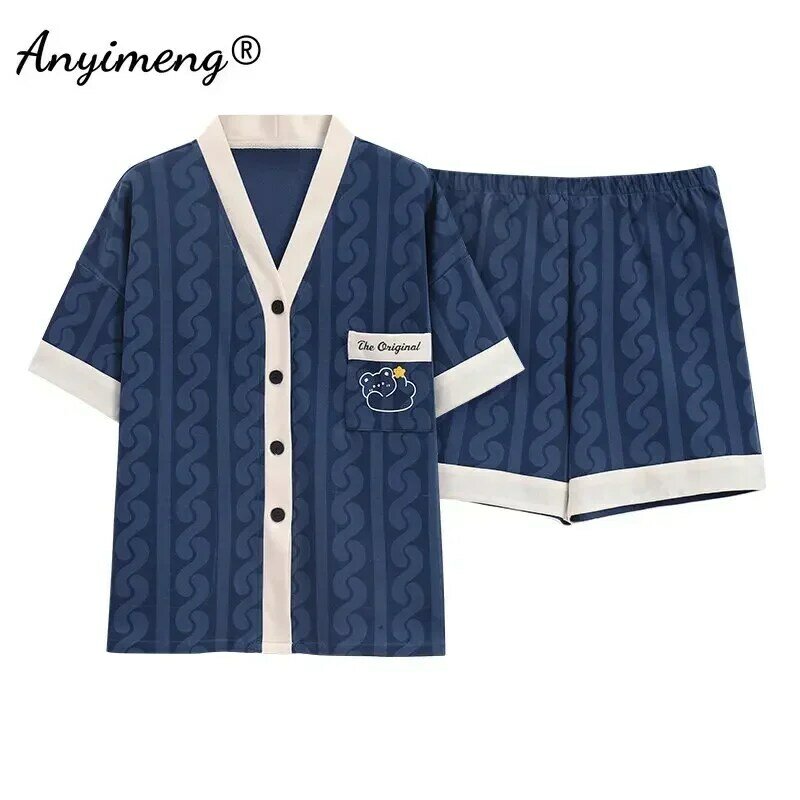 5xl Sommer plus Größe Kimono Strickjacke Frauen Pyjama gestrickte Baumwolle Nachtwäsche niedlichen Druck Nachtwäsche Freizeit Lounge wear lässig pjs