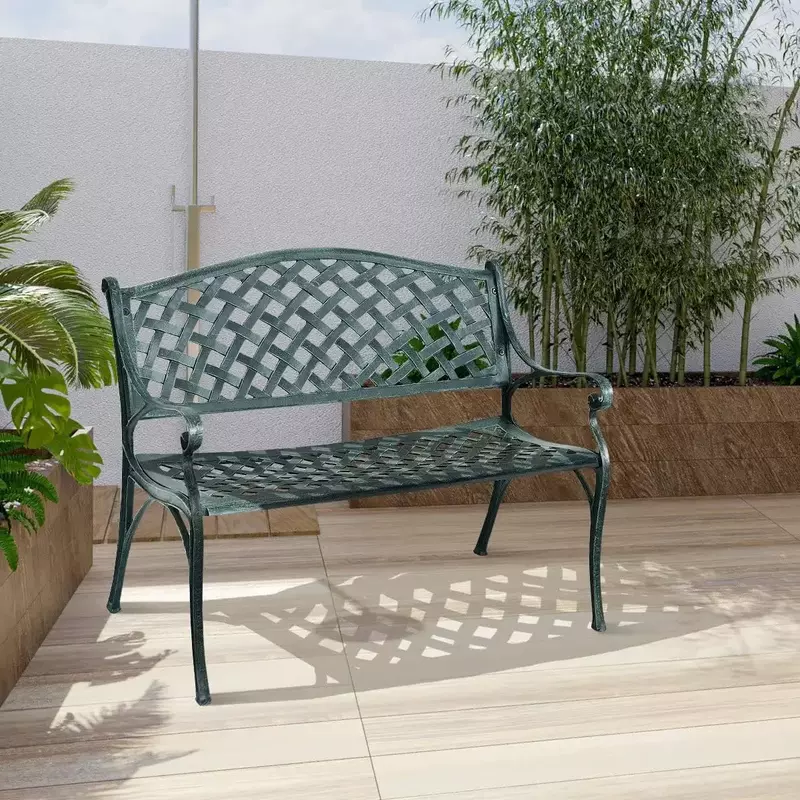 Ławka zewnętrzna, ławka ogrodowa z aluminiowymi siedzeniami ramowymi, pojemność 600 funtów, ławka parkowa na werandę, podwórko, ławka na Patio