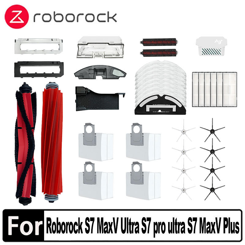 Roborock S7หุ่นยนต์ S7พิเศษโปรชิ้นส่วนถุงหูรูดตัวกรองจาก Mop HEPA S7อะไหล่เครื่องดูดฝุ่นแปรงด้านข้างหลักของ Maxv