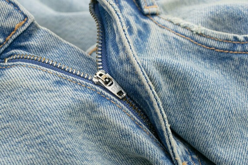 Женские прямые джинсы со средней талией, винтажные брюки из денима с молнией на подоле, 2024
