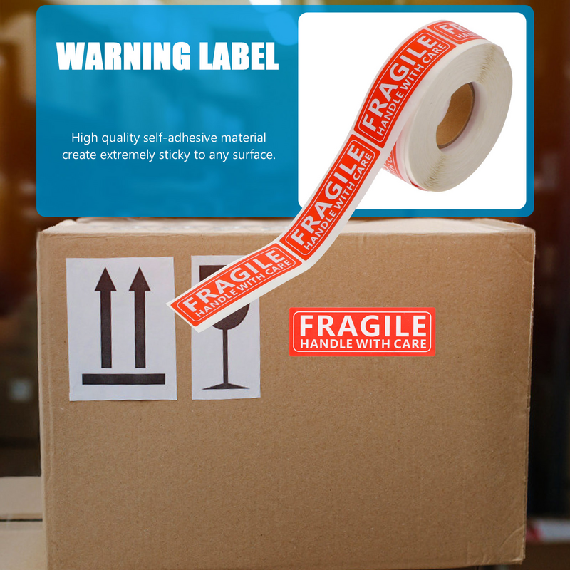 Stiker barang rapuh pegangan dengan Label perawatan pengiriman kemasan kertas perekat peringatan